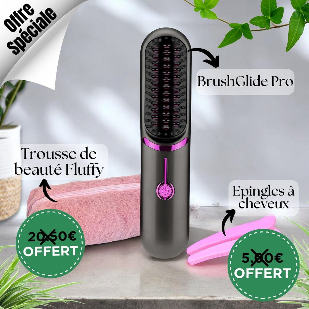 BrushGlide Pro - Lissage Express, Sans Fil, Partout + Trousse Offerte